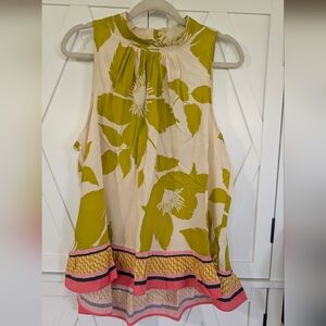 Floral Sleeveless Top - Green and Pink